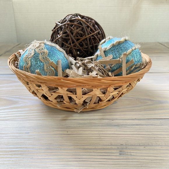 DECORATIVE BASKET Nautical Beach Coastal Centerpiece Filler Orbs Balls Wicker - Picture 6 of 11